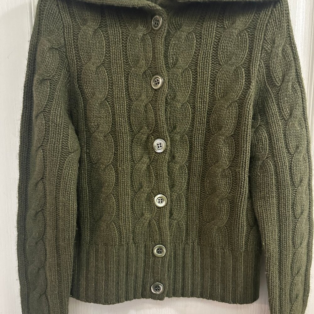 Vintage J. Crew Women Green Cable Cardigan Cashmere Wool Blend Size Small - Picture 5 of 7